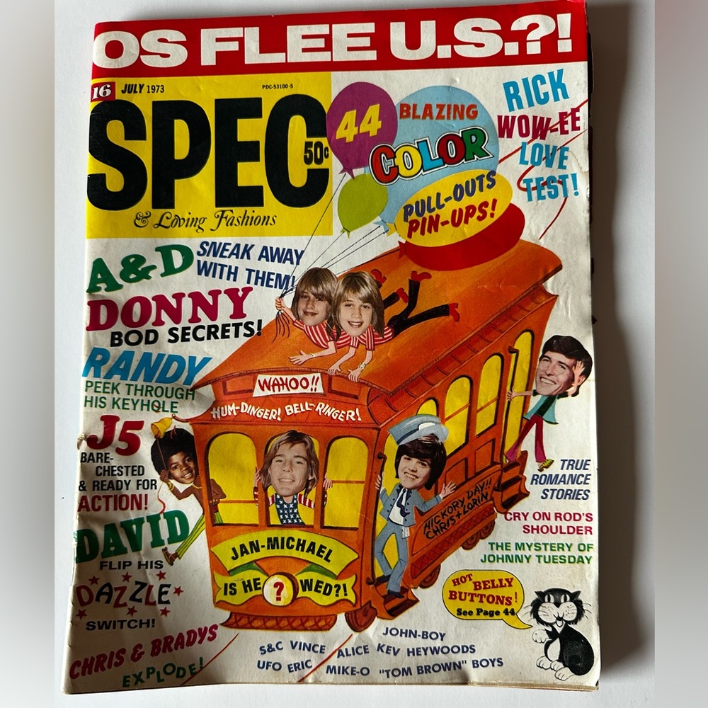 Spec Magazine #7 July 1973 Donny Osmond Poster Pull Out David Cassidy Jackson 5